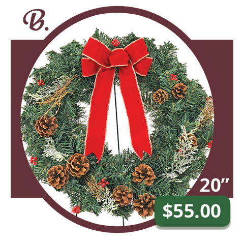 B - Natural Cone Wreath & Bow