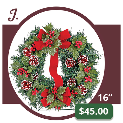 J - White-Tipped Red Cone Wreath & Bow