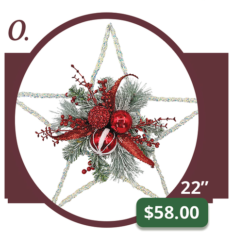 O - Glitter Star with Frosted Pine & Red Ornaments